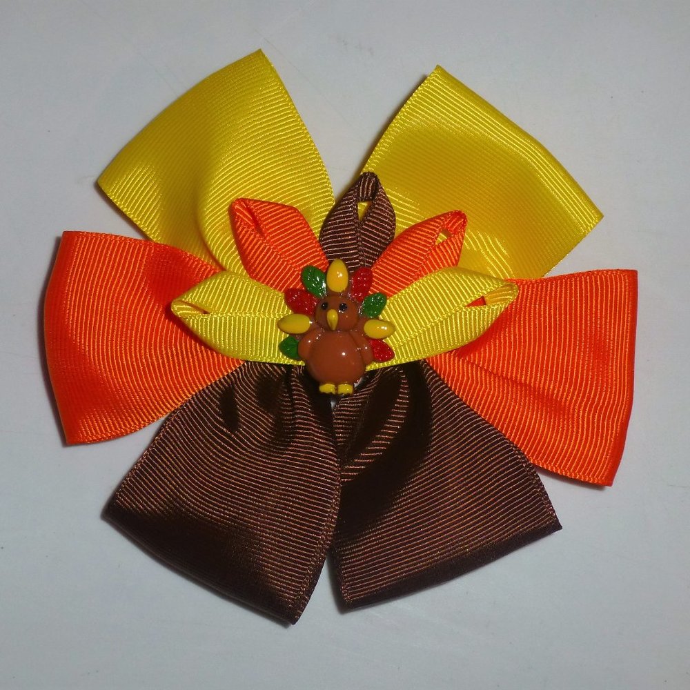 Thanksgiving Turkey Girls 5-Inch Hair Bow Clip